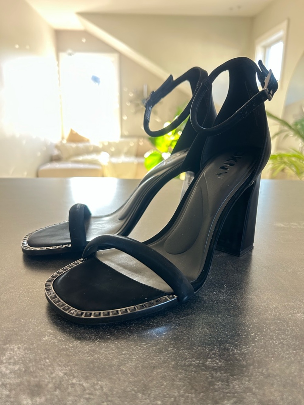 DKNY Black Ankle-Strap Block Heel Sandals - Women's